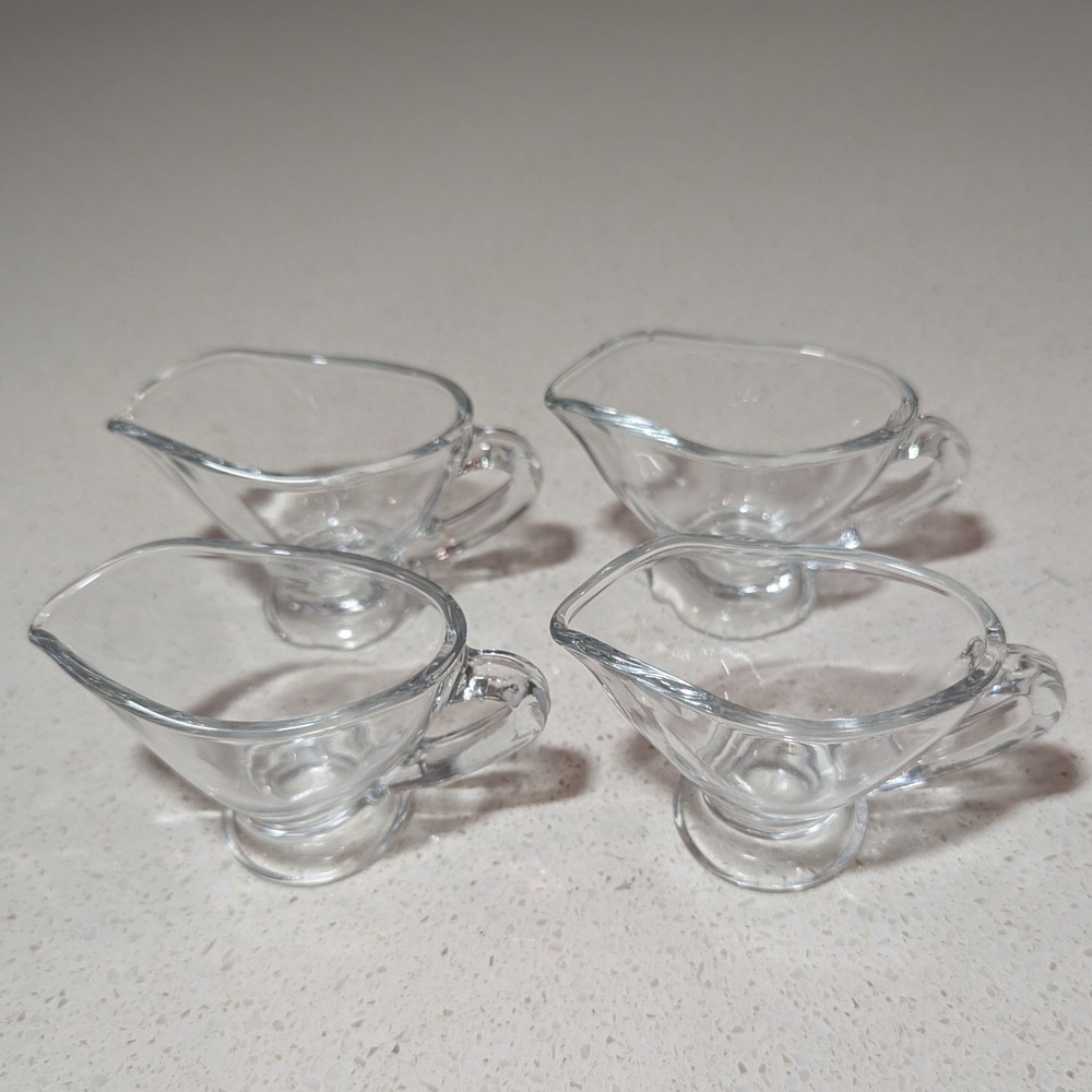 4 Individual Sauce Boats, set of 4 Clear glass Vintage 1-3/4oz